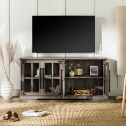 Avalene Modern Farmhouse 4 Door Glass Window Pane TV Stand For TVs Up To 65" - Saracina Home -Living Room Furniture Store GUEST 74c21f3c 82c3 4fe8 90ae 1cc0e14becaf