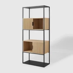 75" Modern Reeded Door Storage Bookshelf Coastal Oak/Black - Saracina Home 14 75" Modern Reeded Door Storage Bookshelf Coastal Oak/Black - Saracina Home -Living Room Furniture Store GUEST 75e56a42 d0ef 4820 91f0 b7c63282f55c