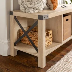 Sophie Rustic Industrial X Frame Entry Bench With 3 Cubbies - Saracina Home -Living Room Furniture Store GUEST 76846a45 266b 4f62 a676 609461ed92c8