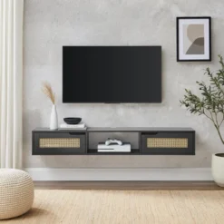 Modern Boho Floating TV Stand For TVs Up To 65" With Rattan Doors - Saracina Home -Living Room Furniture Store GUEST 76eac520 24ad 47c2 a6b9 24cf0016994e
