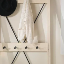 68" Solid Wood X Back Angled Hall Tree White Wash - Saracina Home -Living Room Furniture Store GUEST 78968422 3a86 4771 9a4e 0ef03d7daf18