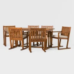 Saracina Home 7pc Modern Slatted Acacia Outdoor Dining Set With Trapezoid Legs -Living Room Furniture Store GUEST 7c578f64 72ae 46c5 ac48 00e4a01b963b