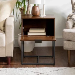 Visconti Boho Slat Pull Down Door Side Table Dark Walnut - Saracina Home 18 Visconti Boho Slat Pull Down Door Side Table Dark Walnut - Saracina Home -Living Room Furniture Store GUEST 7c8b4df9 8fbd 4632 bb8a a35d316bd6f9
