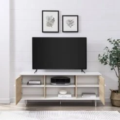 Modern 2 Door TV Stand For TVs Up To 65" Solid White/Coastal Oak/White - Saracina Home 13 Modern 2 Door TV Stand For TVs Up To 65" Solid White/Coastal Oak/White - Saracina Home -Living Room Furniture Store GUEST 7c959a70 72d8 4ae6 80b0 dc6eec9473a6