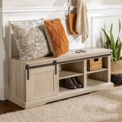 48" Transitional Sliding Door Wood And Metal Bench - Saracina Home -Living Room Furniture Store GUEST 7e7d3fd3 cfbe 404d baa2 6aa5913b5340