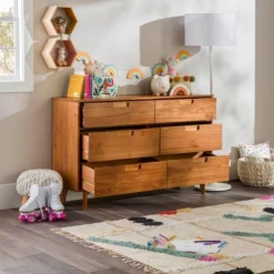 Mid-Century Modern Groove Wood 6 Drawer Dresser - Saracina Home -Living Room Furniture Store GUEST 7faaf4e0 3bb4 4268 99ad 0f6342d872ce