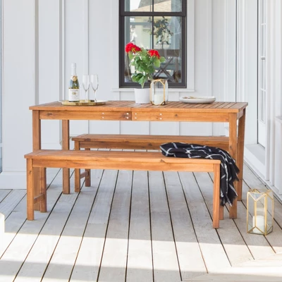 3pc Acacia Wood Simple Patio Dining Set - Saracina Home 3 3pc Acacia Wood Simple Patio Dining Set - Saracina Home - Image 3