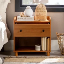 Katie Transitional Tray Top 1 Drawer Solid Wood Nightstand Caramel - Saracina Home -Living Room Furniture Store GUEST 80520463 6c45 41f8 be4d 07a5e7b8076b
