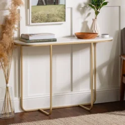 Megan Modern Glam Curved Console Table Faux White Marble/Gold - Saracina Home -Living Room Furniture Store GUEST 830d9b9b aa6e 43f2 864e 91658e9b48b1