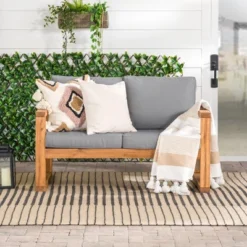 Galia Square Leg Acacia Wood Patio Loveseat With Cushions - Brown - Saracina Home 19 Galia Square Leg Acacia Wood Patio Loveseat With Cushions - Brown - Saracina Home -Living Room Furniture Store GUEST 83499b4c 7af6 4677 b9b7 2250ee9b30a1