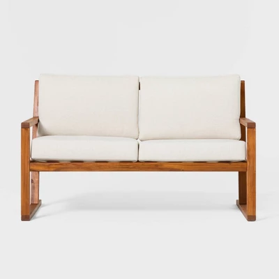 Saracina Home Modern Slat -Back Acacia Outdoor Bench With Cushions 5 Saracina Home Modern Slat -Back Acacia Outdoor Bench With Cushions - Image 5