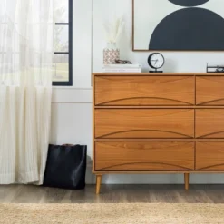 Mid-Century Modern Contoured 6 Drawer Dresser - Saracina Home -Living Room Furniture Store GUEST 85f26b6b 7276 4bfb be1a b80c27461505