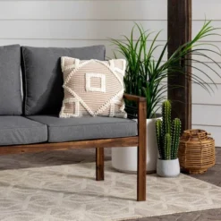 Saybrook Modern Metal And Wood Patio Loveseat - Gray/Dark Brown - Saracina Home -Living Room Furniture Store GUEST 86879b55 3938 4727 9563 eccc69fd1d33