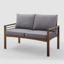Saybrook Modern Metal And Wood Patio Loveseat - Gray/Dark Brown - Saracina Home -Living Room Furniture Store GUEST 87e73a6f 2a88 4b08 836f e43bcdbd4760