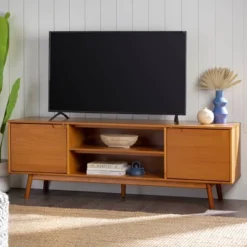Solid Wood Mid-Century Modern TV Stand For TVs Up To 80" - Saracina Home -Living Room Furniture Store GUEST 8b7506fc 5e20 44b3 838f e44d2919b468