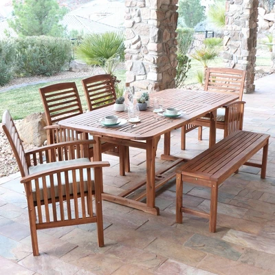 Ravenscroft 6pc Acacia Wood Patio Dining Set With Cushions - Saracina Home 1 Ravenscroft 6pc Acacia Wood Patio Dining Set With Cushions - Saracina Home