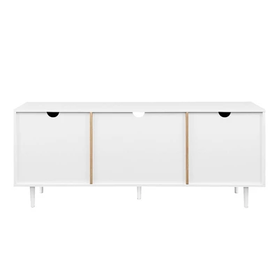 Modern 2 Door TV Stand For TVs Up To 65" Solid White/Coastal Oak/White - Saracina Home 4 Modern 2 Door TV Stand For TVs Up To 65" Solid White/Coastal Oak/White - Saracina Home - Image 4