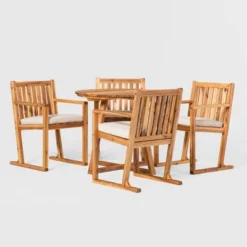 Saracina Home 5pc Modern Slatted Acacia Outdoor Dining Set With Round Table 11 Saracina Home 5pc Modern Slatted Acacia Outdoor Dining Set With Round Table -Living Room Furniture Store GUEST 8dc53612 7be6 4a13 bb62 ccfb9aa09886
