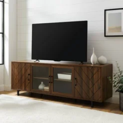Vik Modern Boho 4 Door Herringbone TV Stand For TVs Up To 80" - Saracina Home -Living Room Furniture Store GUEST 9063eb92 b49a 4de7 8042 61e07cd7b281
