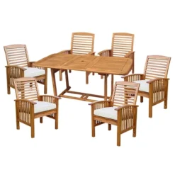 7pc Acacia Wood Patio Dining Set With Cushions - Saracina Home -Living Room Furniture Store GUEST 9072023e f892 4abd acae 5ef356f7347a