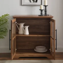 Avalene Modern Farmhouse 2 Door Glass Windowpane Accent Cabinet Rustic Oak - Saracina Home -Living Room Furniture Store GUEST 92b41215 524a 4446 8251 126a54a2c246