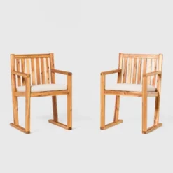 Saracina Home 2pk Acacia Modern Slat-Back Patio Dining Chairs With Cushions -Living Room Furniture Store GUEST 95a7a7a2 a395 4b83 b65e 706cd336f719