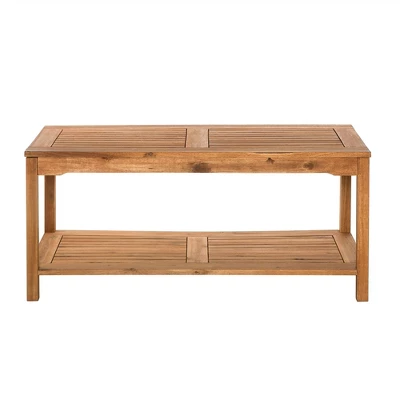 Ravenscroft Modern Boho Acacia Wood Slatted Outdoor Coffee Table With Lower Shelf - Saracina Home 10 Ravenscroft Modern Boho Acacia Wood Slatted Outdoor Coffee Table With Lower Shelf - Saracina Home - Image 10
