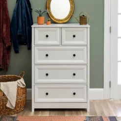 Farmhouse 5 Drawer Grooved Tall Storage Dresser White - Saracina Home -Living Room Furniture Store GUEST 96be5b13 02a3 4993 80b5 8619de96e45f