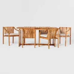 7pc Modern Slatted Wood Outdoor Dining Set - Saracina Home -Living Room Furniture Store GUEST 97b97aff 19ee 4550 9126 93ae4bc68f53