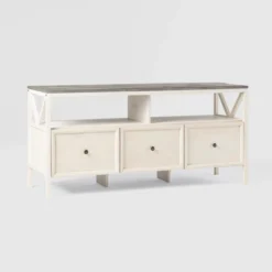 Farmhouse 3 Drawer Wood TV Stand For TVs Up To 65" - Saracina Home -Living Room Furniture Store GUEST 9c05f01d 83d8 411e ae5d 3185861747c7