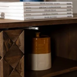 58" Modern Boho Solid Pine Wood Closed Storage Sideboard Brown - Saracina Home -Living Room Furniture Store GUEST 9cd08b68 31df 429c b257 49ad72716776