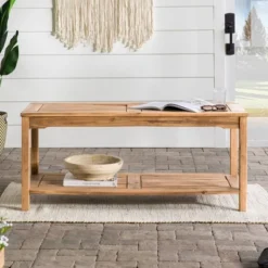 Ravenscroft Modern Boho Acacia Wood Slatted Outdoor Coffee Table With Lower Shelf - Saracina Home 21 Ravenscroft Modern Boho Acacia Wood Slatted Outdoor Coffee Table With Lower Shelf - Saracina Home -Living Room Furniture Store GUEST 9d8e40f6 e18b 4bf4 8a7b d05b8ff7e305