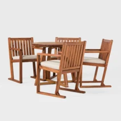 Saracina Home 5pc Modern Slatted Acacia Outdoor Dining Set With Round Table 8 Saracina Home 5pc Modern Slatted Acacia Outdoor Dining Set With Round Table -Living Room Furniture Store GUEST 9ed234b4 a32f 4569 b4c3 c06ec5fe0cf4