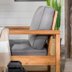 Galia 2pc Square Leg Acacia Wood Chair And Ottoman With Cushions - Brown - Saracina Home 26 Galia 2pc Square Leg Acacia Wood Chair And Ottoman With Cushions - Brown - Saracina Home -Living Room Furniture Store GUEST 9ff6703f 494c 4b96 9dac b82d4bc86e58