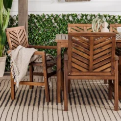 7pc Slatted Chevron Acacia Patio Dining Set - Saracina Home -Living Room Furniture Store GUEST a03b2e41 9299 4237 9dcd 98c1686e592c