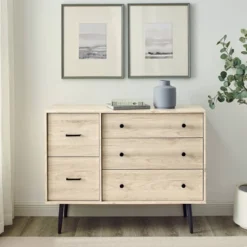 Ivora Lifted Mid-Century Modern Asymmetrical 5 Drawer Dresser - Saracina Home -Living Room Furniture Store GUEST a177ed74 4537 4f4a b9db f2c581dbedf6