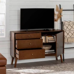 Mid-Century Modern With Closed Storage TV Stand For TVs Up To 58" Walnut - Saracina Home -Living Room Furniture Store GUEST a1f4e294 99ff 4035 b083 b0e94e45fc3c