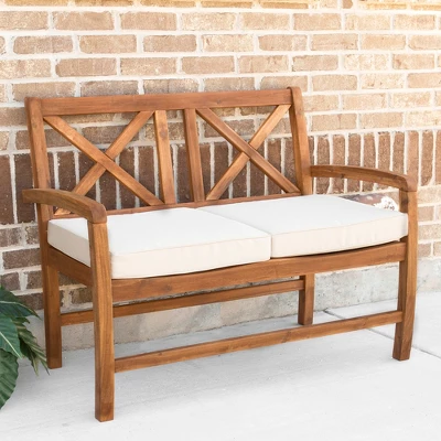 Acacia Wood X-Back Love Seat With Cushions Brown - Saracina Home 3 Acacia Wood X-Back Love Seat With Cushions Brown - Saracina Home - Image 3