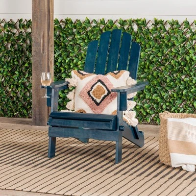 Genovia Transitional Acacia Wood Outdoor Adirondack Chair With Wine Holder - Saracina Home 1 Genovia Transitional Acacia Wood Outdoor Adirondack Chair With Wine Holder - Saracina Home