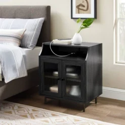 Fluted Glass Double Door Nightstand With USB Port - Saracina Home 13 Fluted Glass Double Door Nightstand With USB Port - Saracina Home -Living Room Furniture Store GUEST a616d72a 530d 4ed9 b82d 9d5a0295fb38