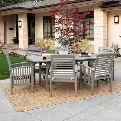 Ravenscroft 7pc Acacia Wood Patio Dining Set With Expandable Table Gray Wash - Saracina Home 2 Ravenscroft 7pc Acacia Wood Patio Dining Set With Expandable Table Gray Wash - Saracina Home - Image 2