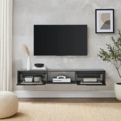 Modern Boho Floating TV Stand For TVs Up To 65" With Rattan Doors - Saracina Home -Living Room Furniture Store GUEST a9acb95c 4370 4480 9e6d 4d67adf30248