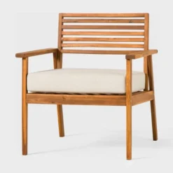 Saracina Home Mid-Century Modern Slatted Outdoor Acacia Arm Chair -Living Room Furniture Store GUEST ab173419 b518 4843 a683 bb848e668a5e