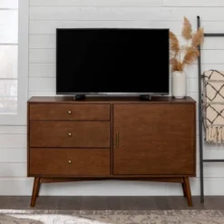 Mid-Century Modern With Closed Storage TV Stand For TVs Up To 58" Walnut - Saracina Home -Living Room Furniture Store GUEST ad69daf9 9422 4902 8fb3 e11fa4db8721