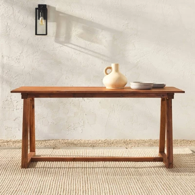 Saracina Home 66" Modern Slatted Rectangle Outdoor Dining Table With Trapezoid Legs 2 Saracina Home 66" Modern Slatted Rectangle Outdoor Dining Table With Trapezoid Legs - Image 2