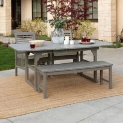 Ravenscroft 4pc Extendable Acacia Wood Outdoor Dining Set - Saracina Home -Living Room Furniture Store GUEST b20e0fe7 9276 456a 86ae 1099a38eba59