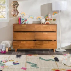 Mid-Century Modern Groove Wood 6 Drawer Dresser - Saracina Home -Living Room Furniture Store GUEST b23f9ced 0f20 4832 b513 915786661b90