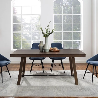 71" Tanya Modern Farmhouse Metal Stretcher Dining Table Dark Brown Oak - Saracina Home 1 71" Tanya Modern Farmhouse Metal Stretcher Dining Table Dark Brown Oak - Saracina Home