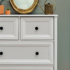 Farmhouse 5 Drawer Grooved Tall Storage Dresser White - Saracina Home -Living Room Furniture Store GUEST b4300c6d 296c 461f 9b10 91e1f40743a0