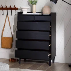 Mid-Century Modern Solid Wood 6 Drawer Vertical Dresser - Saracina Home -Living Room Furniture Store GUEST b571b7d1 67da 4c59 8b4d 6ac67427b8b3